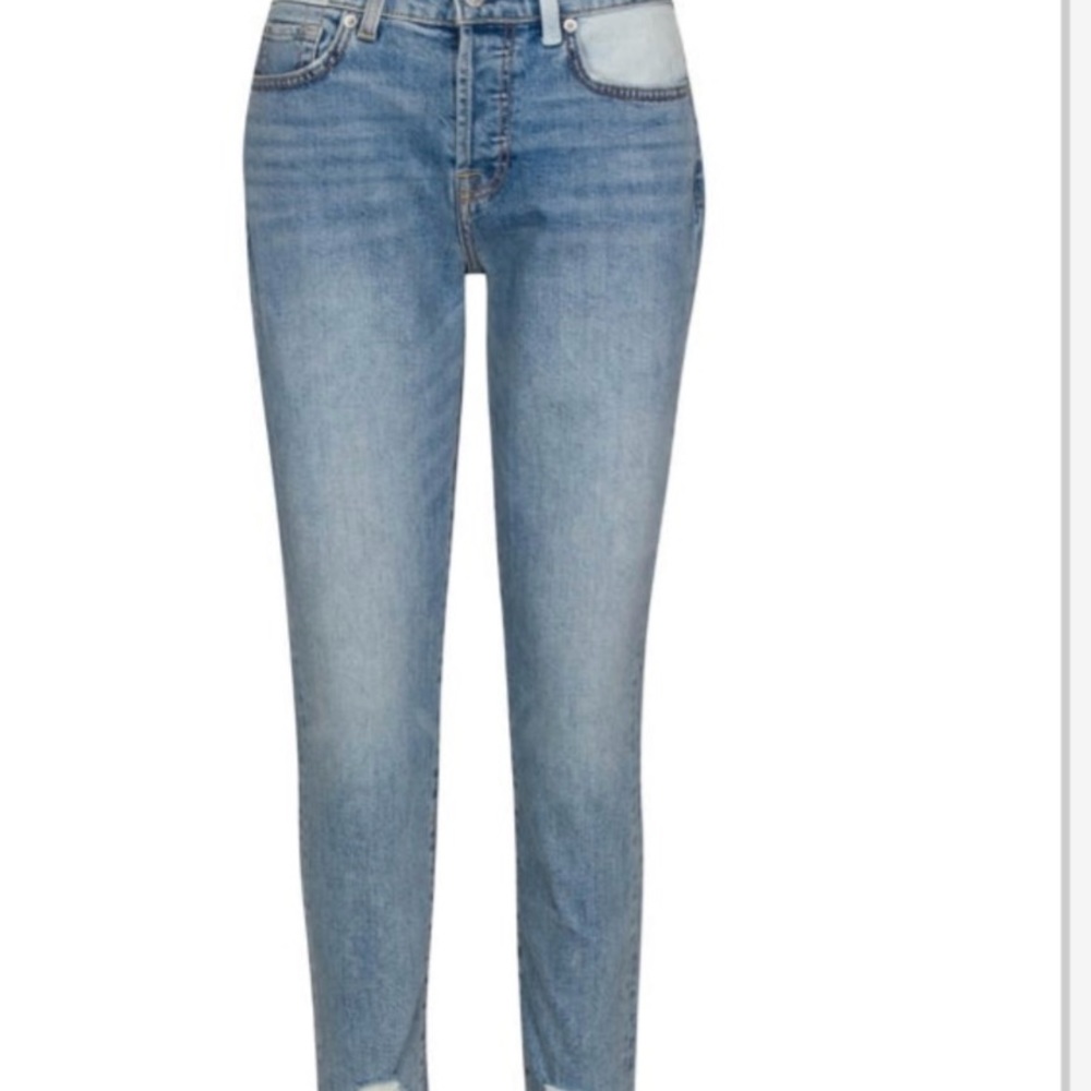 Josefina 7 for All  Mankind vintage distressed jeans. Patchwork design.